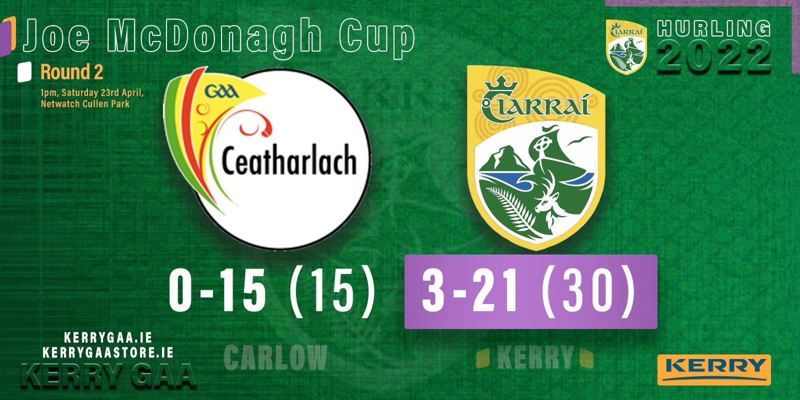 Fantastic win on the road for Kerry Hurlers over Carlow