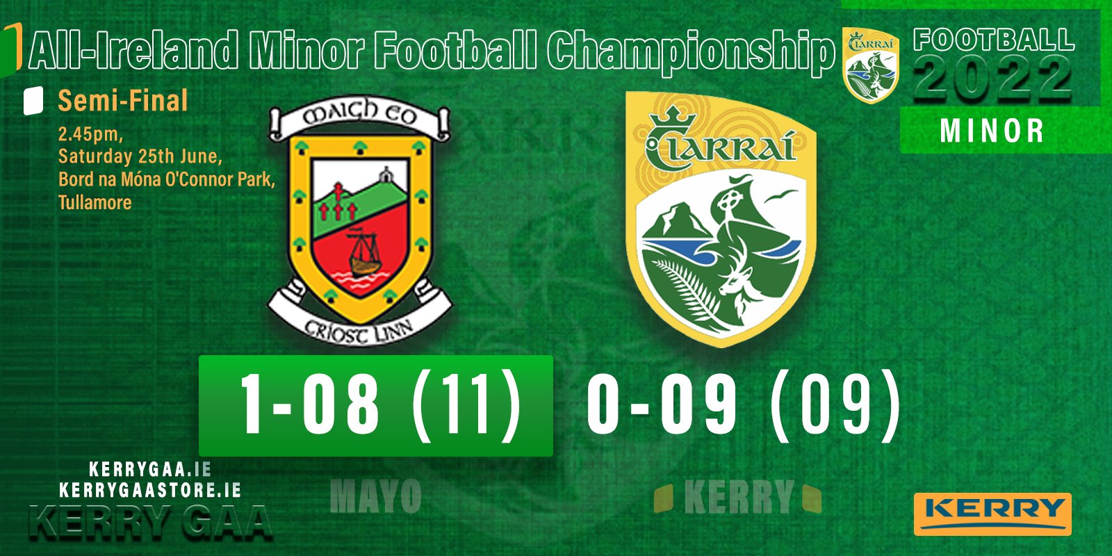 Mayo defeat Kerry in All-Ireland Minor Football Championship Semi-Final