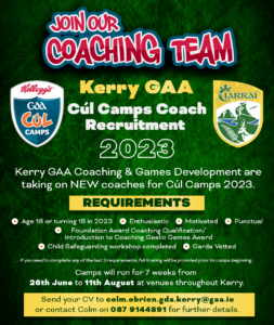 Kerry GAA - cul camps 2023 recruitment graphic