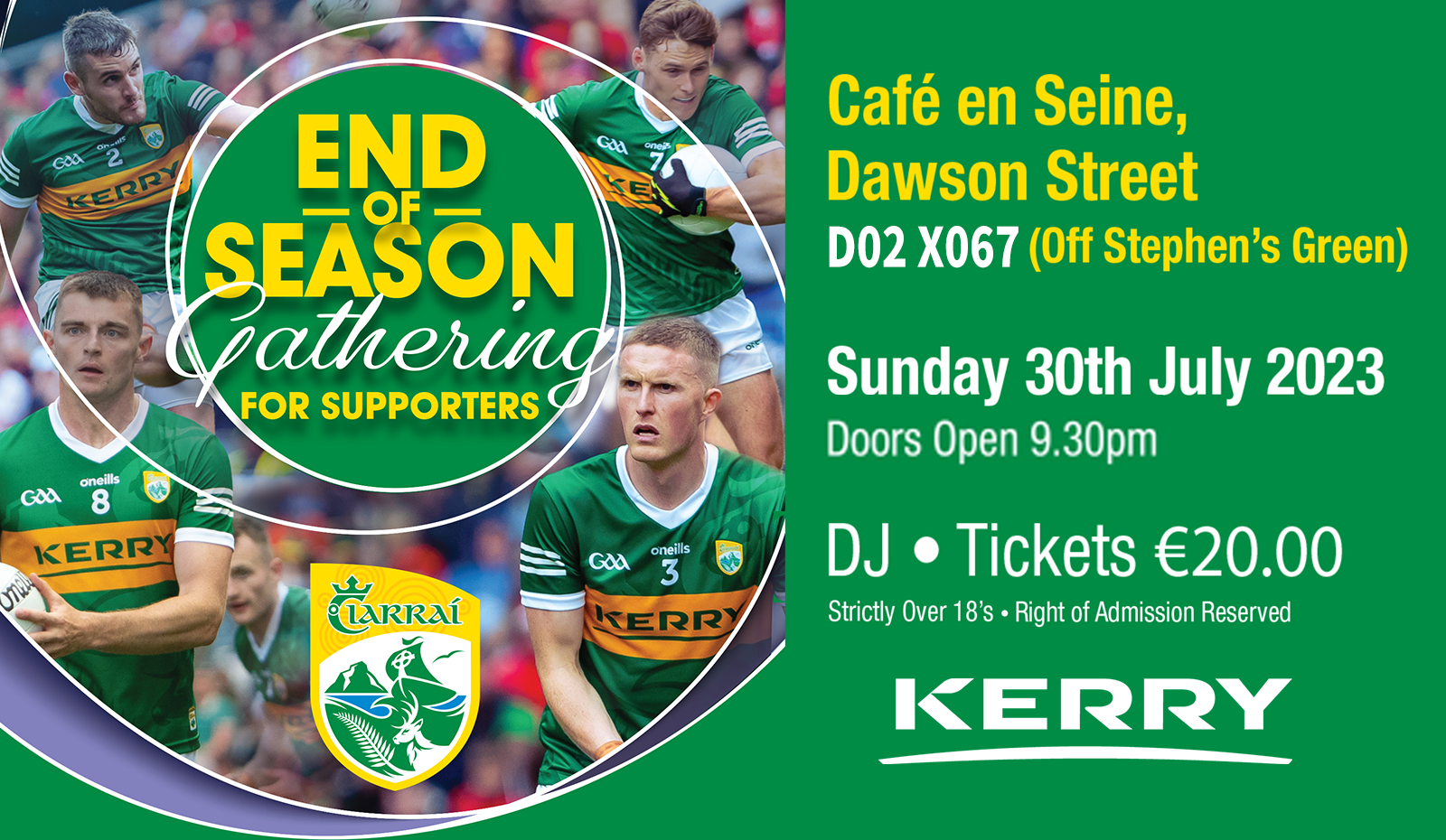 End of Season Gathering for Kerry GAA Supporters